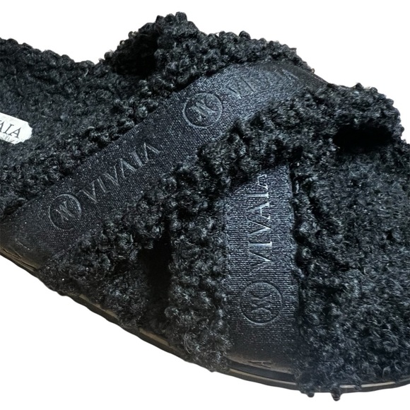 Vivaia Black Hannah Furry Criss Cross Comfort Arch Support Slippers Size 8 - Picture 5 of 8